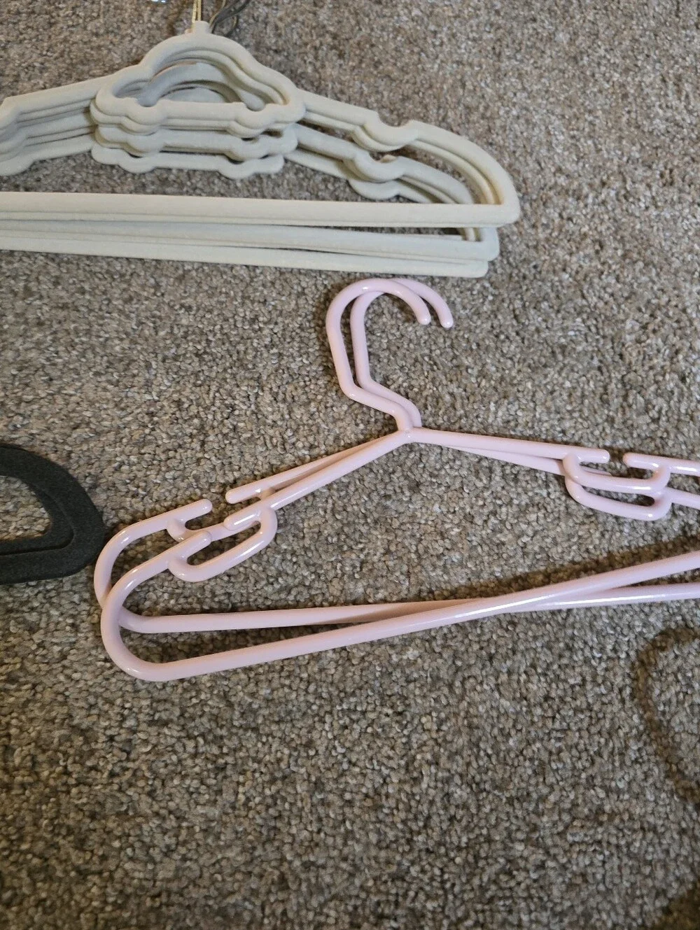 Assorted Kids Velvet and Plastic Hangers - White, Pink, Mint, Beige, Black